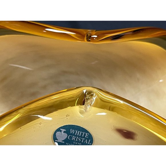 Murano Lavorazione Crystal Italian Glass Folded Bowl Amber Yellow Decorative 9 ¾ - Picture 8 of 9